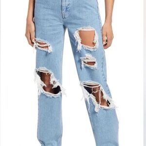 BDG Urban Outfitters Distressed High Rise Baggy Light Wash Denim Jeans